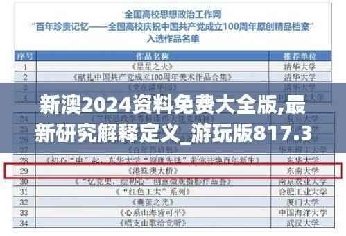 新澳2024资料免费大全版,最新研究解释定义_游玩版817.32