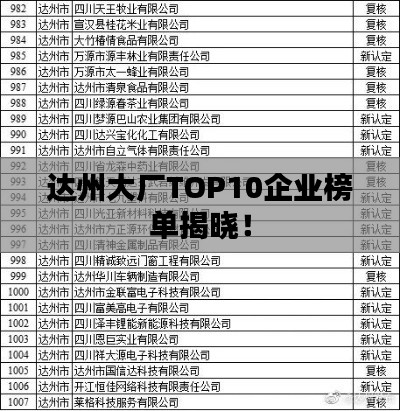 达州大厂TOP10企业榜单揭晓!